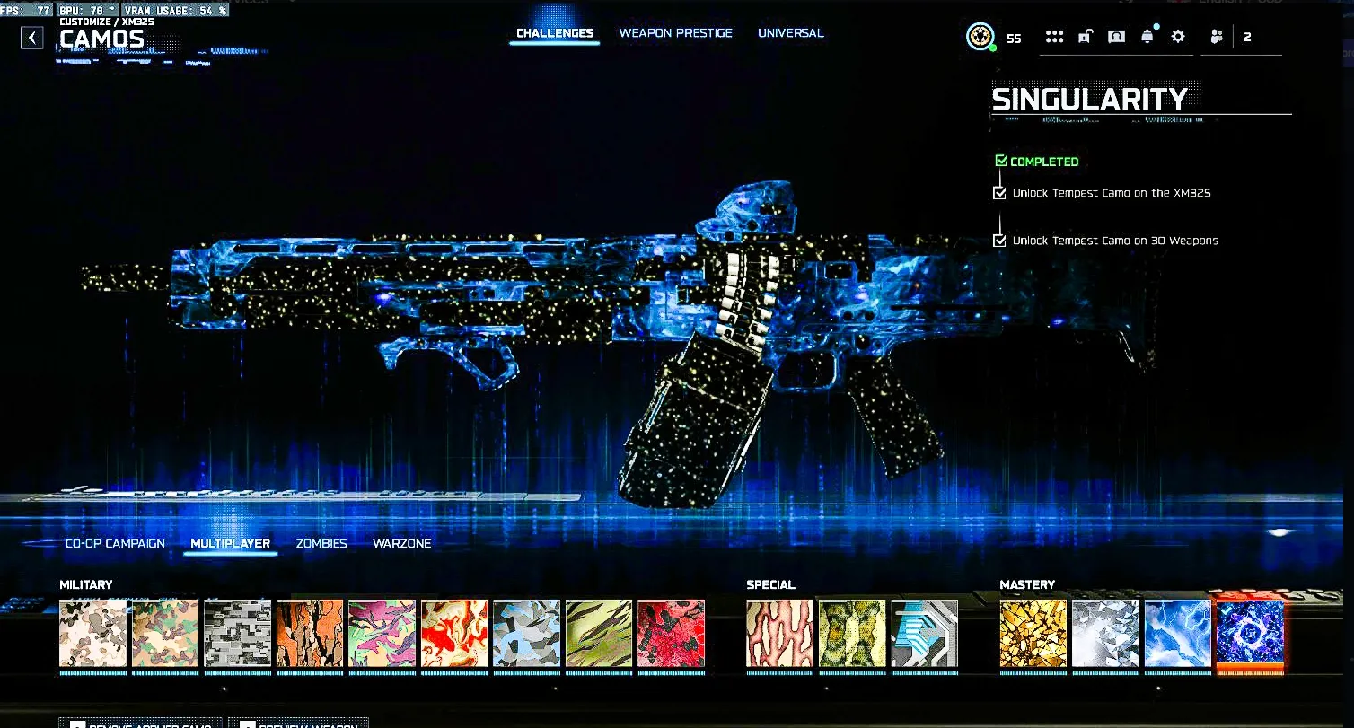 ๐ BO7 ๐ ๐ Singularity MP All Guns | ๐ช 450 Camos | ๐ฆ Handmade Legit | โ๏ธ LVL 55 | ๐ก๏ธ All Guns Unlocked | ๐ฟ๏ธ 10 Operators | ๐ฎ Steam/Battle.net/PSN/Xbox | ๐ Support